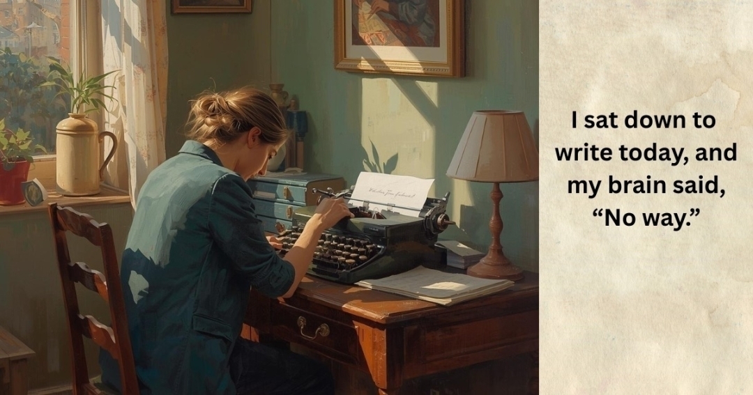 I sat down to write today, and my brain immediately said:

“Absolutely not.” 😂

So naturally, I made coffee, stared dramatically out the window, rearranged my pens, and accomplished almost nothing.

Writer friends… tell me I’m not alone.