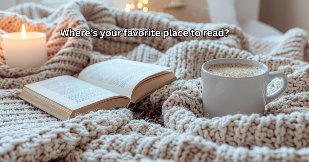 One of my favorite things about reading is that you can do it just about anywhere.

A cozy chair with a cup of coffee.A porch on a quiet morning.Curled up under a quilt on a rainy afternoon.Or maybe by the pool or at the beach.

No matter where you read, opening a good book is like taking a little vacation.

So tell me...

Where's your favorite place to read?